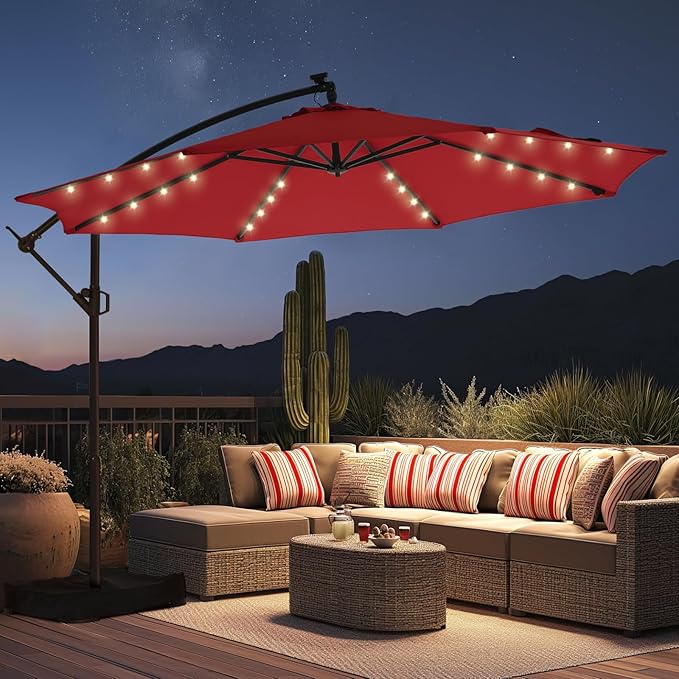 10ft Solar LED Cantilever Patio Umbrella