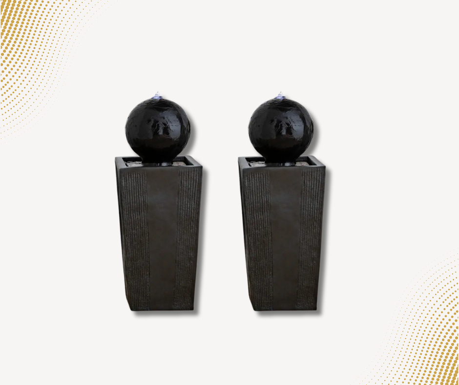 Alpine 33" Black Sphere Pedestal Fountain