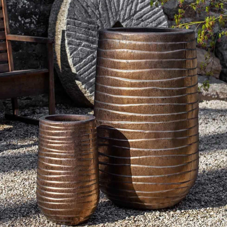 Ipanema Bronze Glazed Terra Cotta Outdoor Planter Set