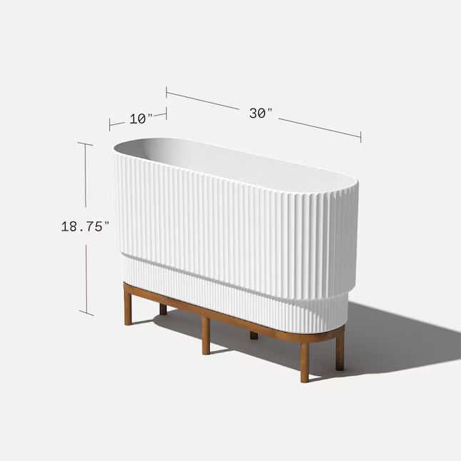 2-Pack 30” Rectangular Planter with Acacia Wood Stand – Modern Plastic-Stone Composite Indoor/Outdoor Planters