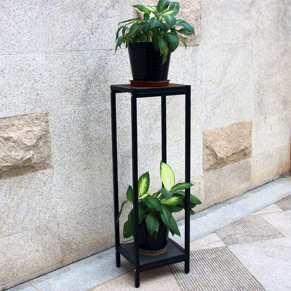 2-Tier Slate Top Plant Stand – 39.5” Tall Metal Flower Shelf