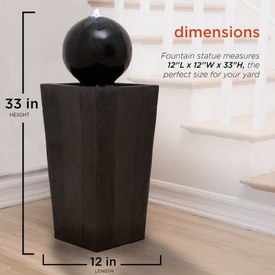 Alpine 33" Black Sphere Pedestal Fountain