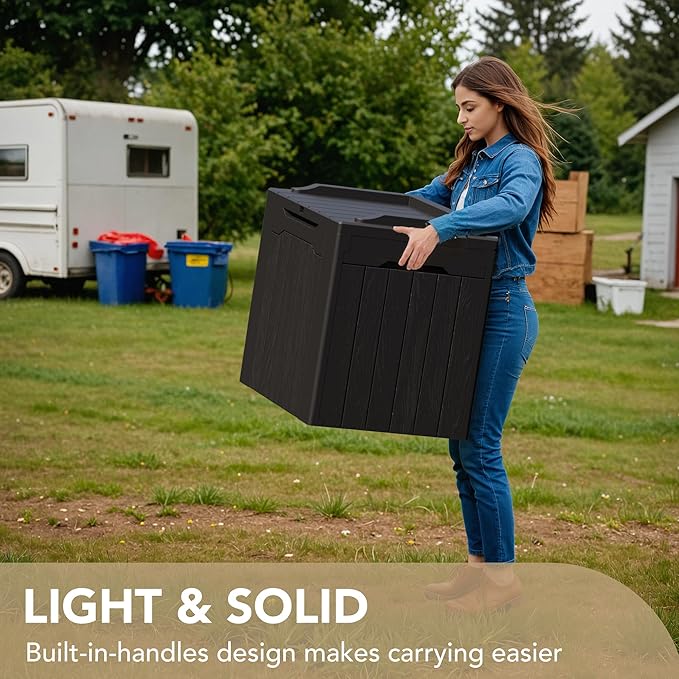 30-Gallon Resin Deck Box – Waterproof Outdoor Storage Bench for Patio, Garden & Pool Accessories (Black)