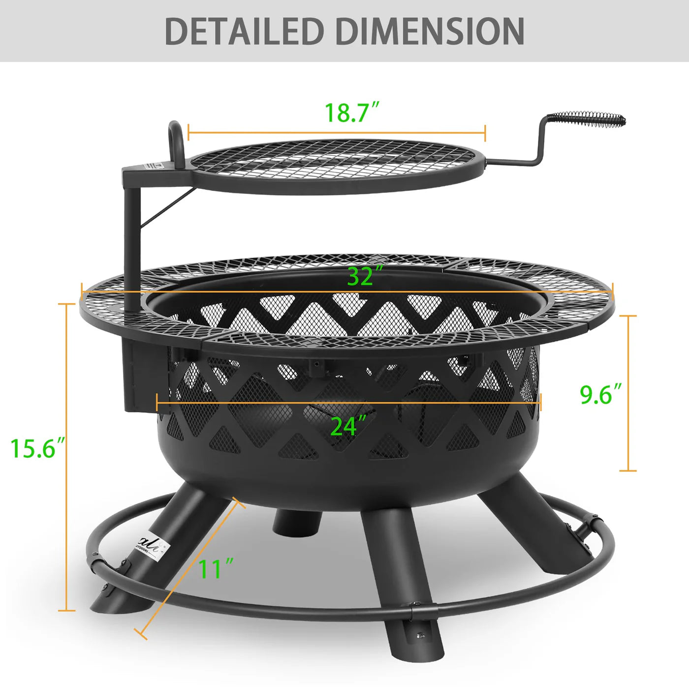 32-Inch Outdoor Steel Fire Pit with Mesh Spark Screen