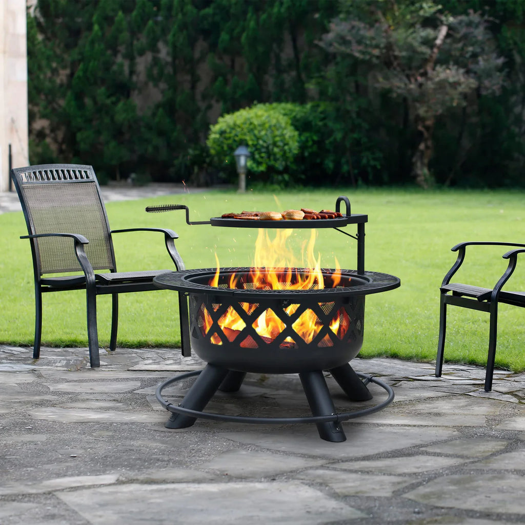 32-Inch Outdoor Steel Fire Pit with Mesh Spark Screen