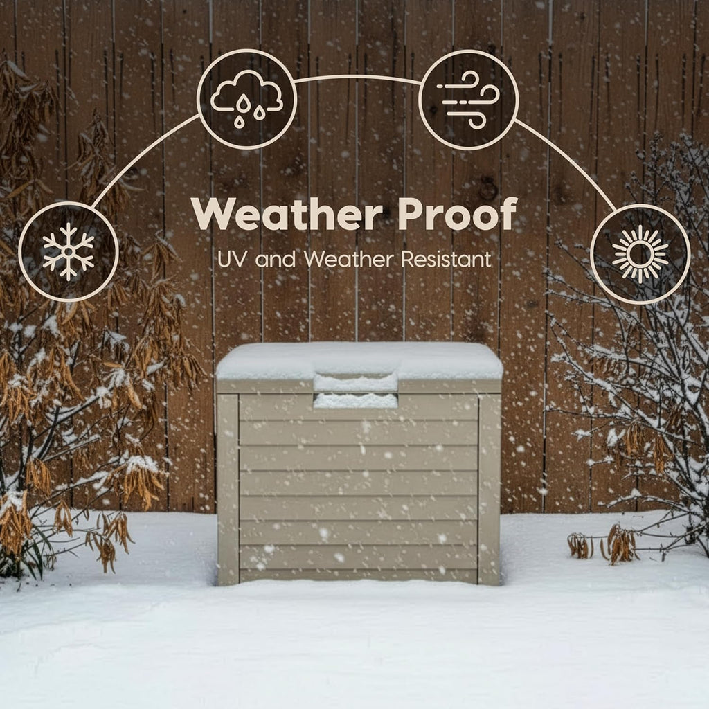 35-Gallon Lockable Outdoor Deck Box – Weatherproof Resin Storage for Packages & Patio Essentials (Beige)