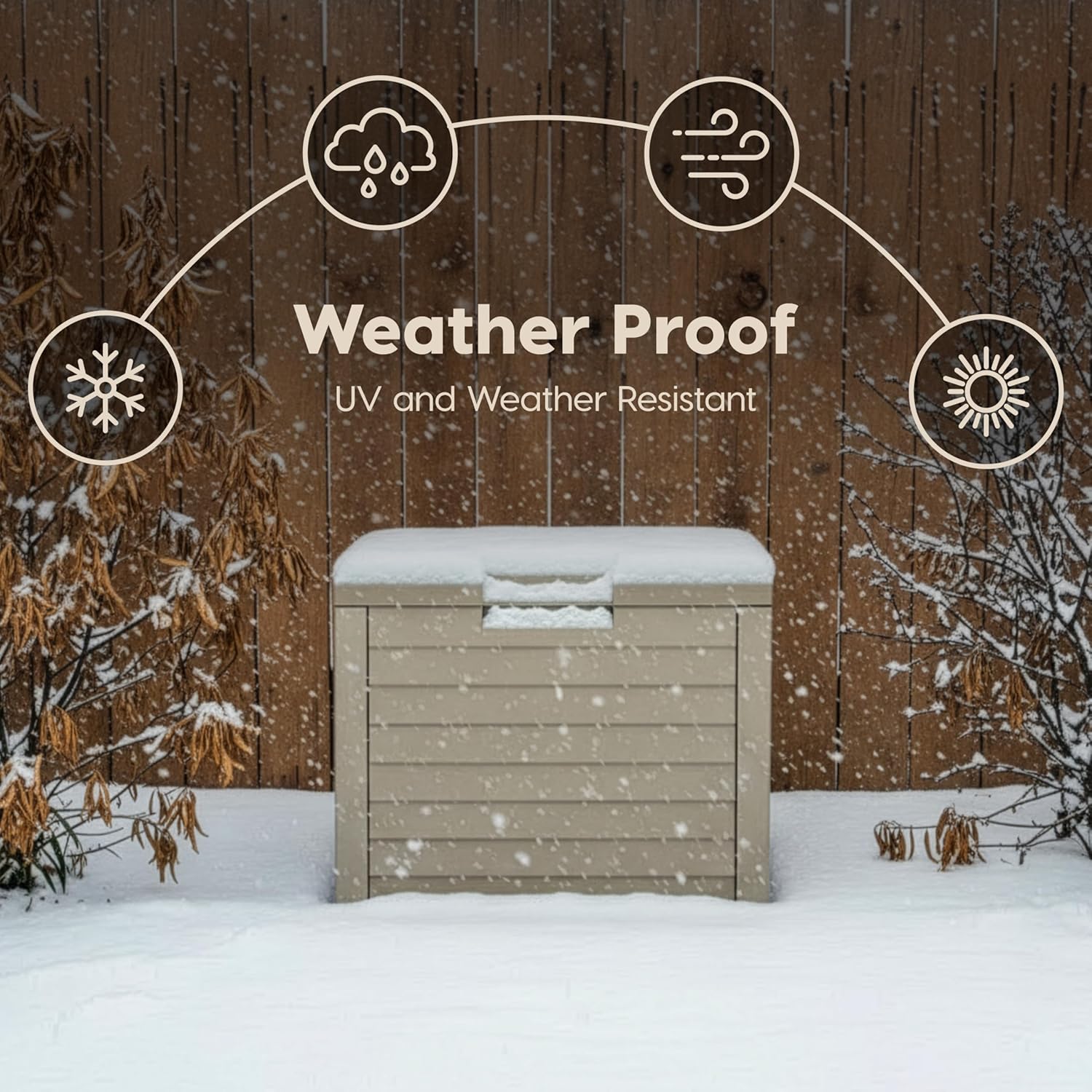 35-Gallon Lockable Outdoor Deck Box – Weatherproof Resin Storage for Packages & Patio Essentials (Beige)