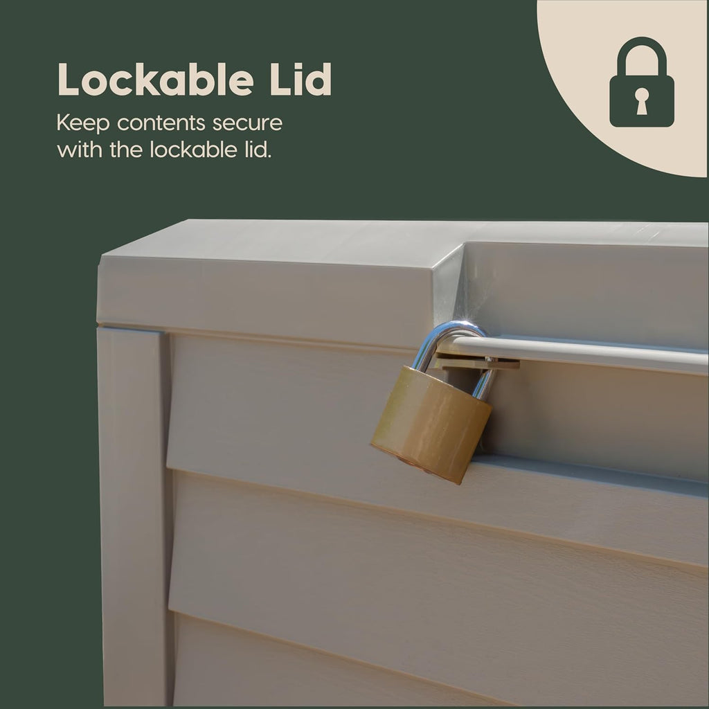 35-Gallon Lockable Outdoor Deck Box – Weatherproof Resin Storage for Packages & Patio Essentials (Beige)