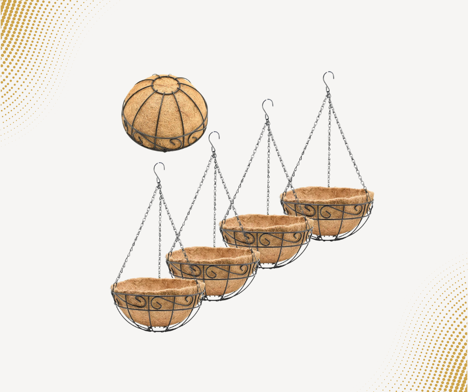 4-Pack 14” Hanging Planter Baskets with Coco Coir Liners – Metal Hanging Flower Pots