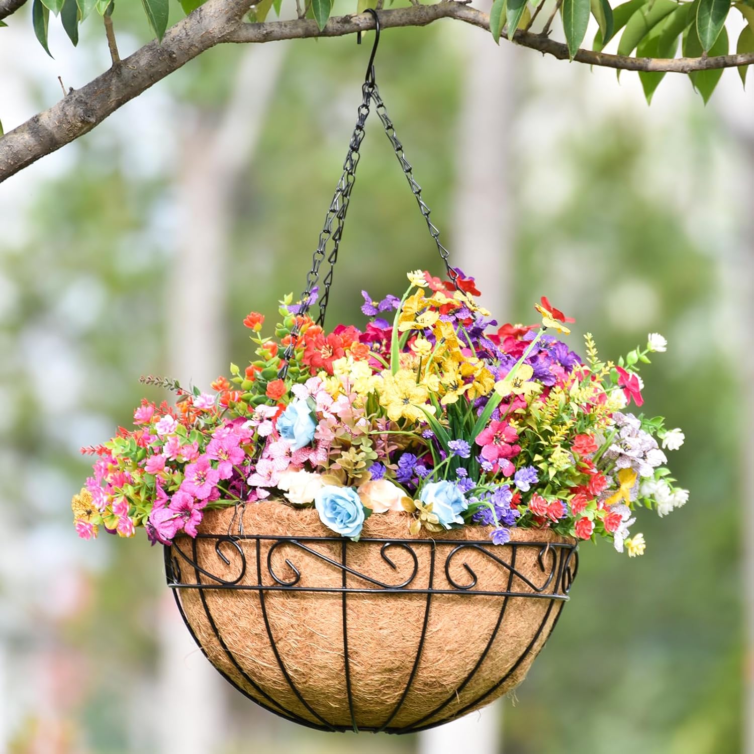 4-Pack 14” Hanging Planter Baskets with Coco Coir Liners – Metal Hanging Flower Pots