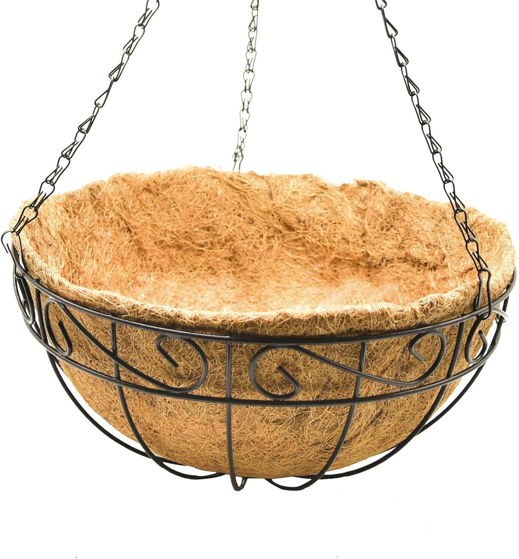 4-Pack 14” Hanging Planter Baskets with Coco Coir Liners – Metal Hanging Flower Pots