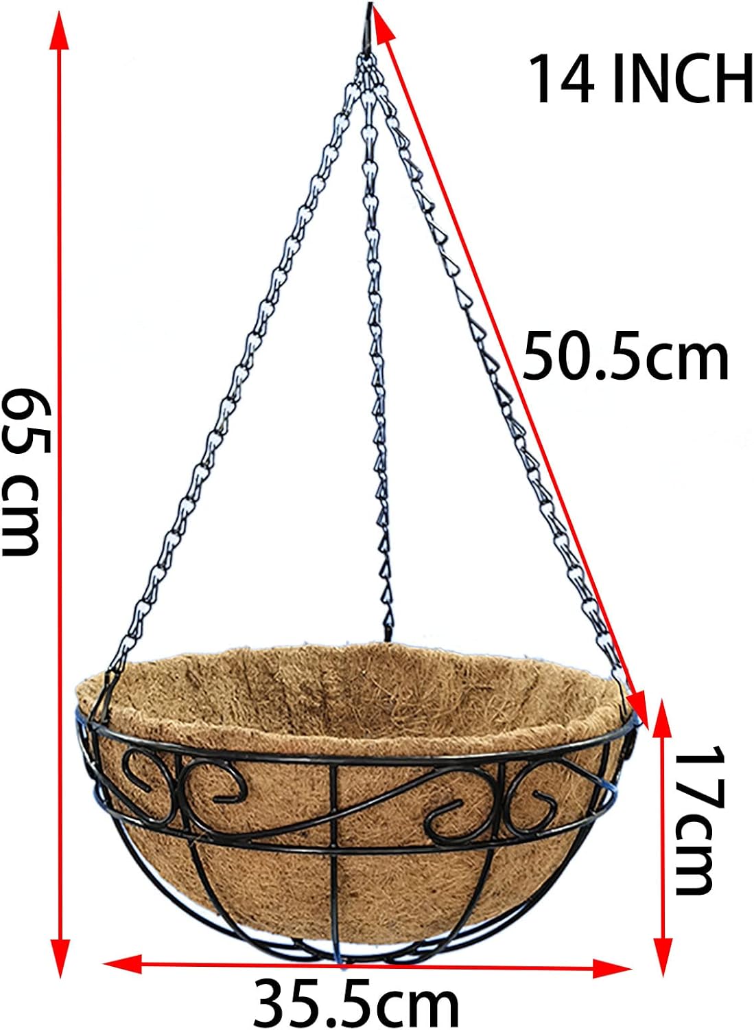 4-Pack 14” Hanging Planter Baskets with Coco Coir Liners – Metal Hanging Flower Pots