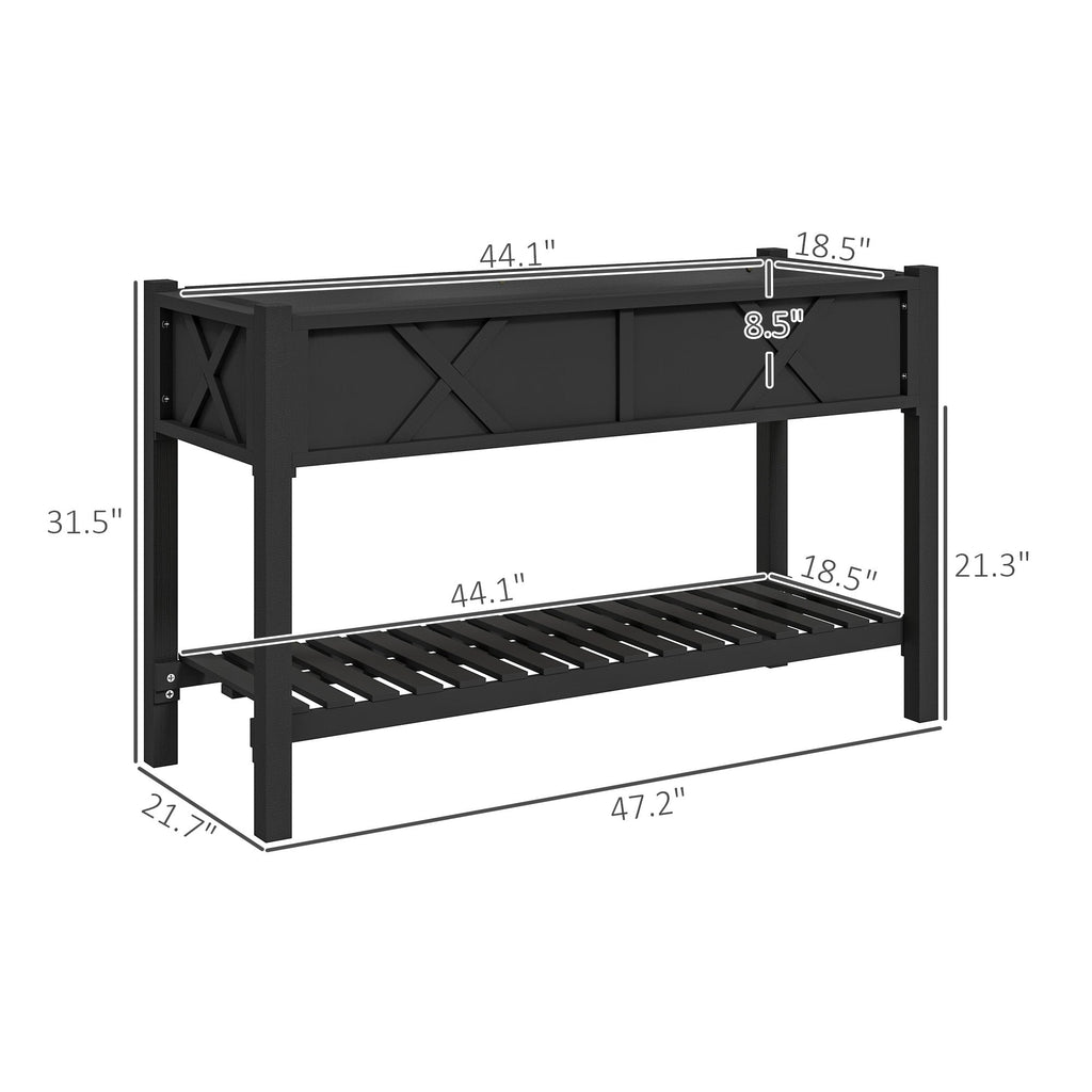 47" Black Wood Elevated Garden Bed with Storage Shelf - Outdoor Home UpgradesFunctional Outdoor Problem - Solvers