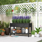 47" Black Wood Elevated Garden Bed with Storage Shelf - Outdoor Home UpgradesFunctional Outdoor Problem - Solvers