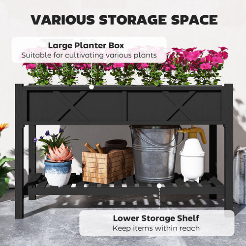 47" Black Wood Elevated Garden Bed with Storage Shelf - Outdoor Home UpgradesFunctional Outdoor Problem - Solvers