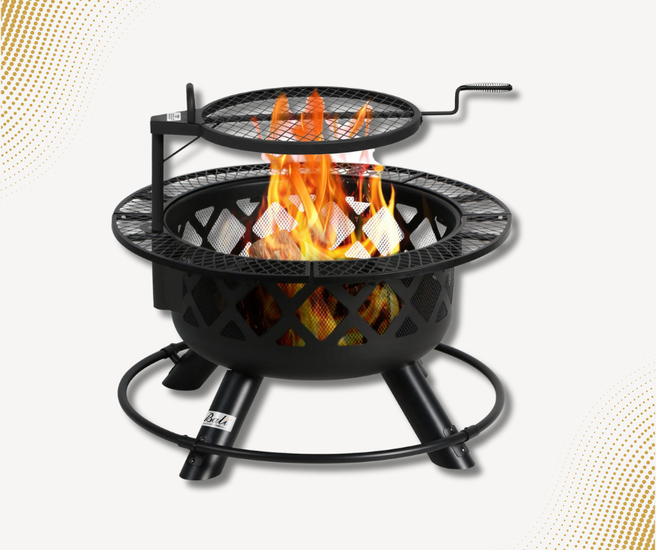 32-Inch Outdoor Steel Fire Pit with Mesh Spark Screen