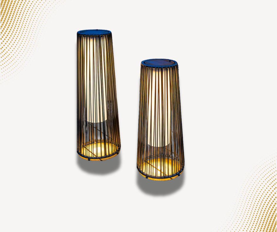 Black rattan garden floor lamp