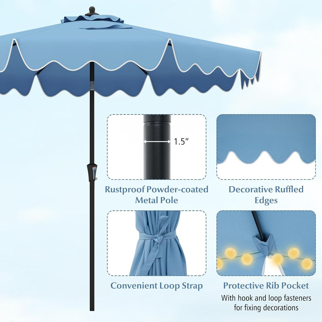 Outdoor Patio Umbrella with Scalloped Canopy – 9 Ft.