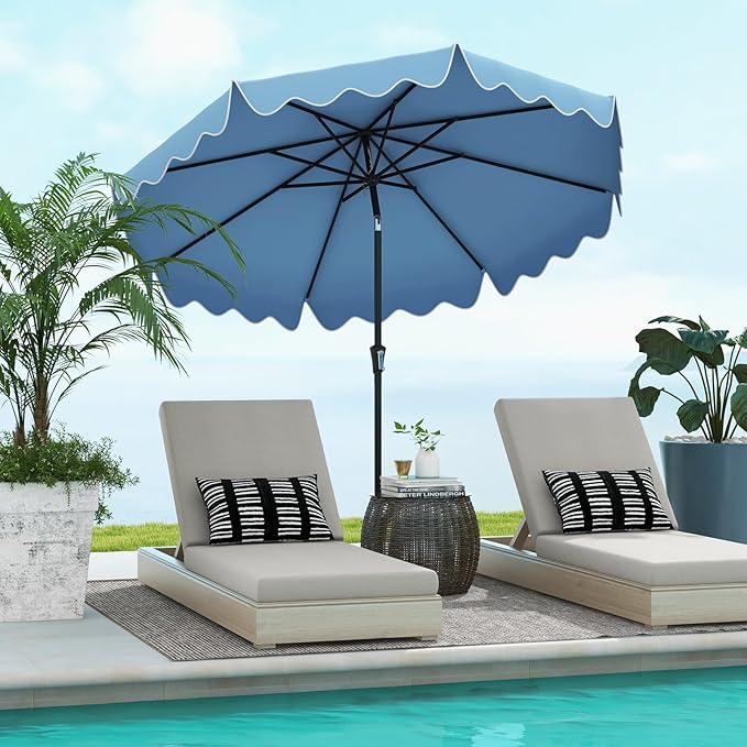 Outdoor Patio Umbrella with Scalloped Canopy – 9 Ft.