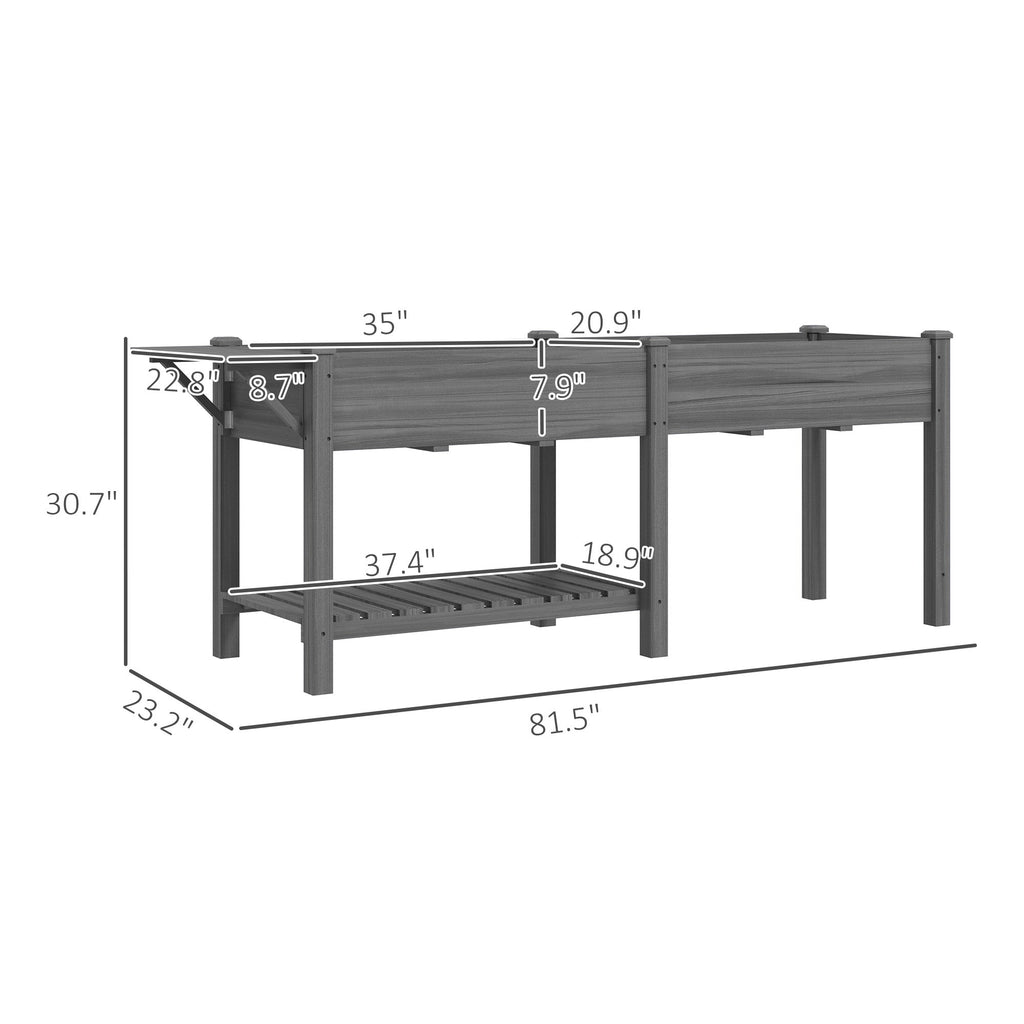82" Gray Wood Elevated Garden Bed with Side Table & Shelf - Outdoor Home UpgradesFunctional Outdoor Problem - Solvers