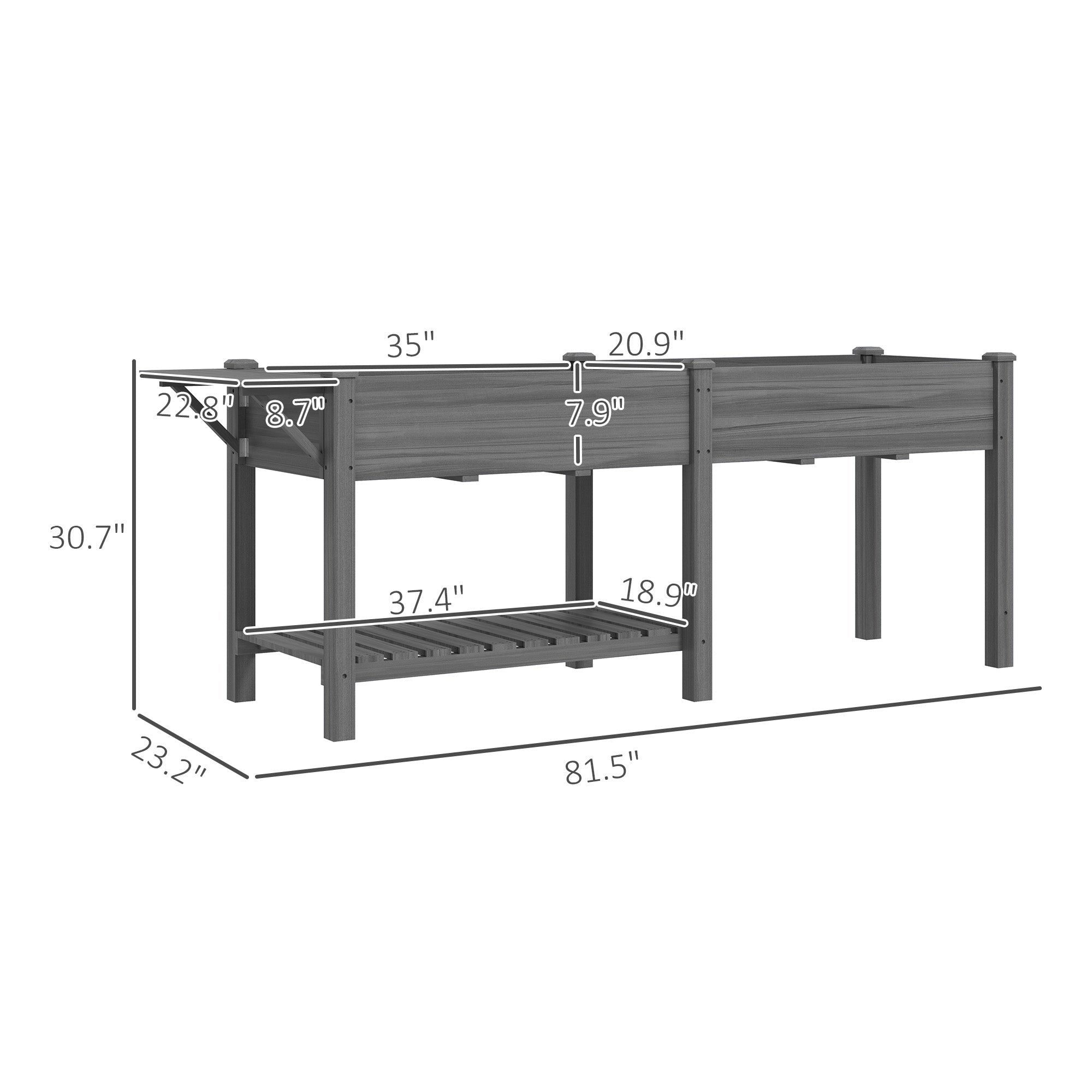 82" Gray Wood Elevated Garden Bed with Side Table & Shelf - Outdoor Home UpgradesFunctional Outdoor Problem - Solvers