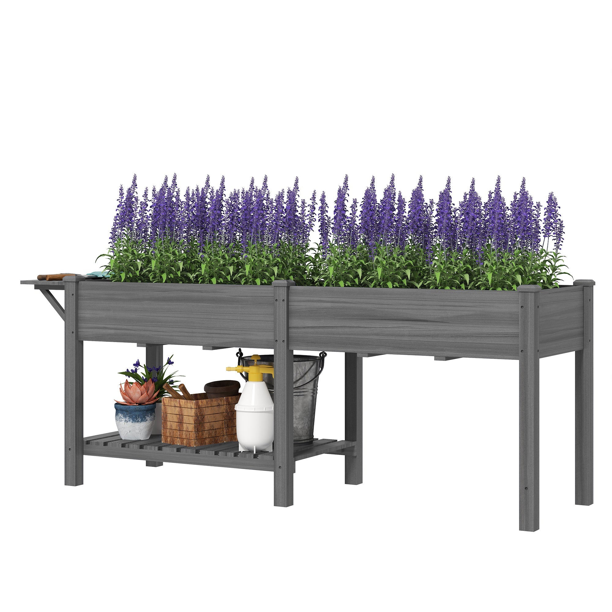 82" Gray Wood Elevated Garden Bed with Side Table & Shelf - Outdoor Home UpgradesFunctional Outdoor Problem - Solvers