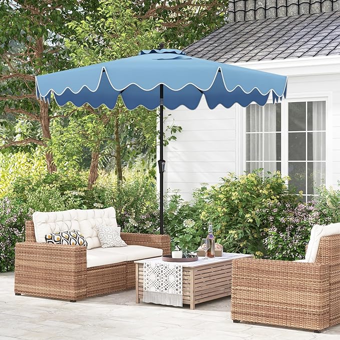 Outdoor Patio Umbrella with Scalloped Canopy – 9 Ft.