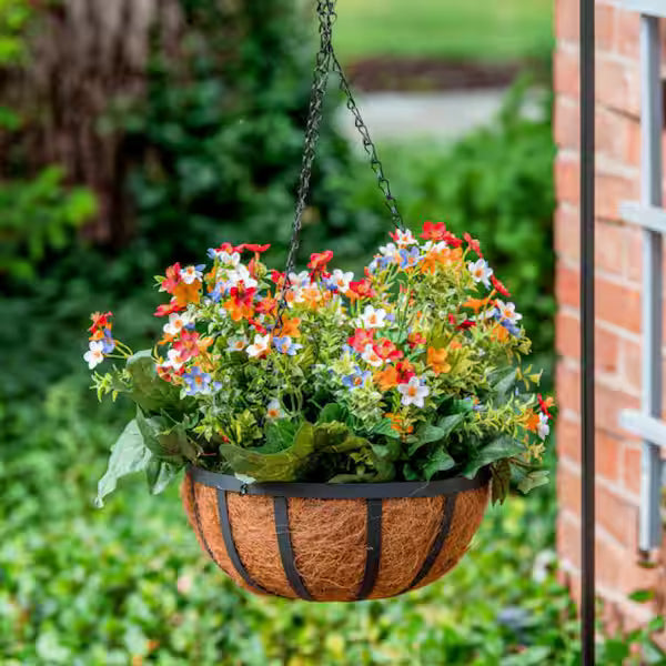 4-Pack 14” Hanging Planter Baskets with Coco Coir Liners – Metal Hanging Flower Pots