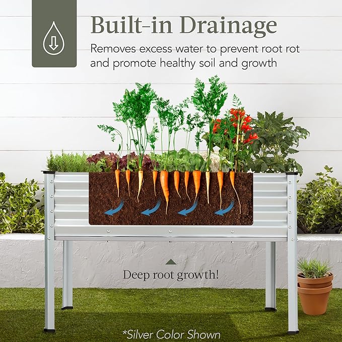 Garden Bed – Metal Elevated Planter Box with Drainage for Vegetables, Herbs & Flowers
