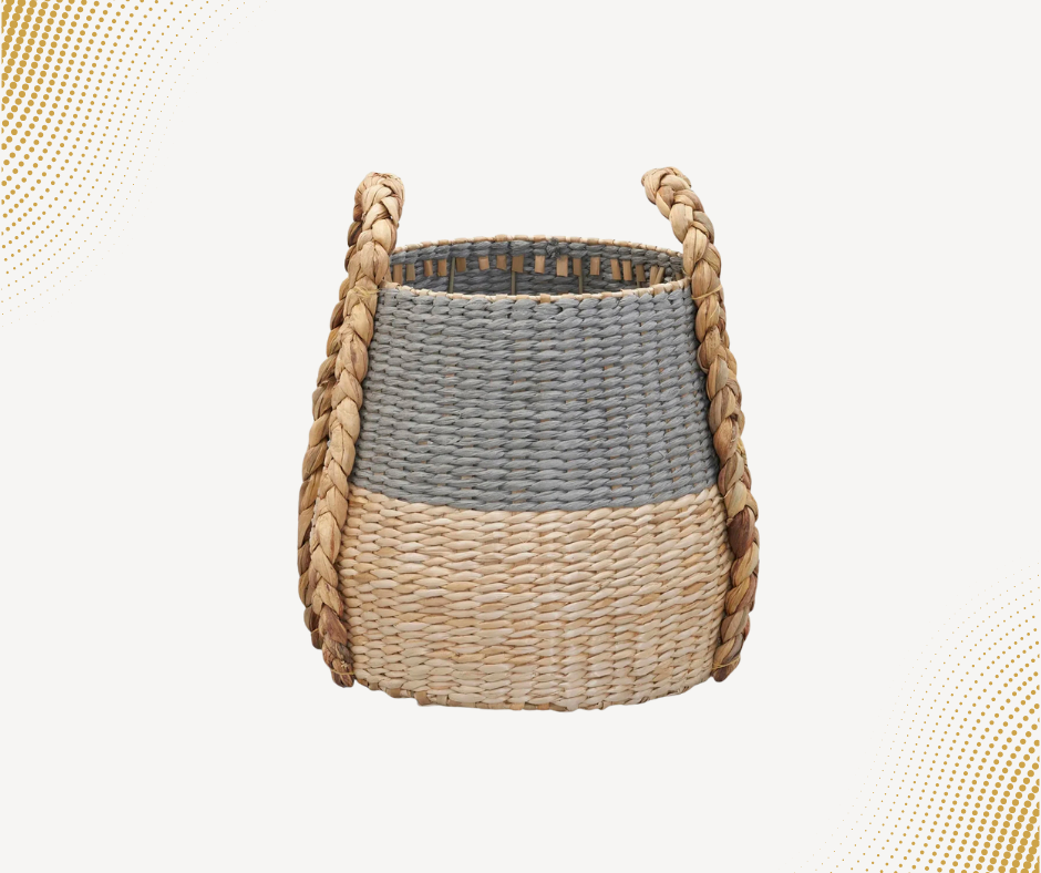 Handwoven Two-Tone Wicker Basket with Handles
