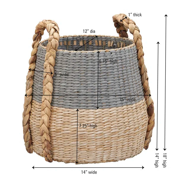 Handwoven Two-Tone Wicker Basket with Handles