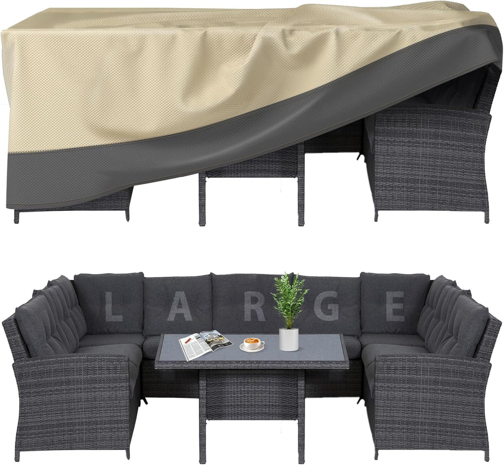 Heavy Duty Patio Furniture Cover – 110”x84”x28” Large Waterproof Outdoor Dining Table & Sofa Set Cover with UV Protection and Air Vents