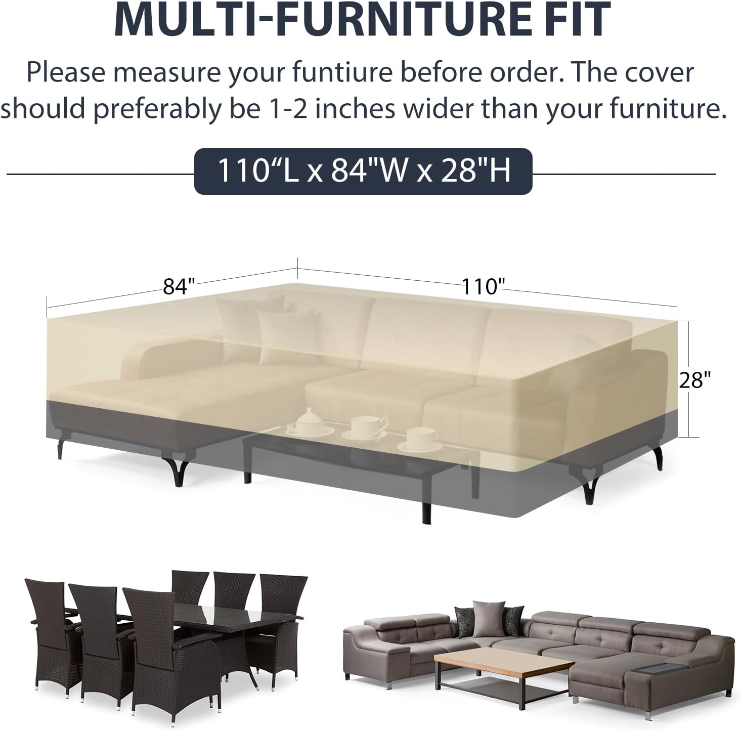 Heavy Duty Patio Furniture Cover – 110”x84”x28” Large Waterproof Outdoor Dining Table & Sofa Set Cover with UV Protection and Air Vents