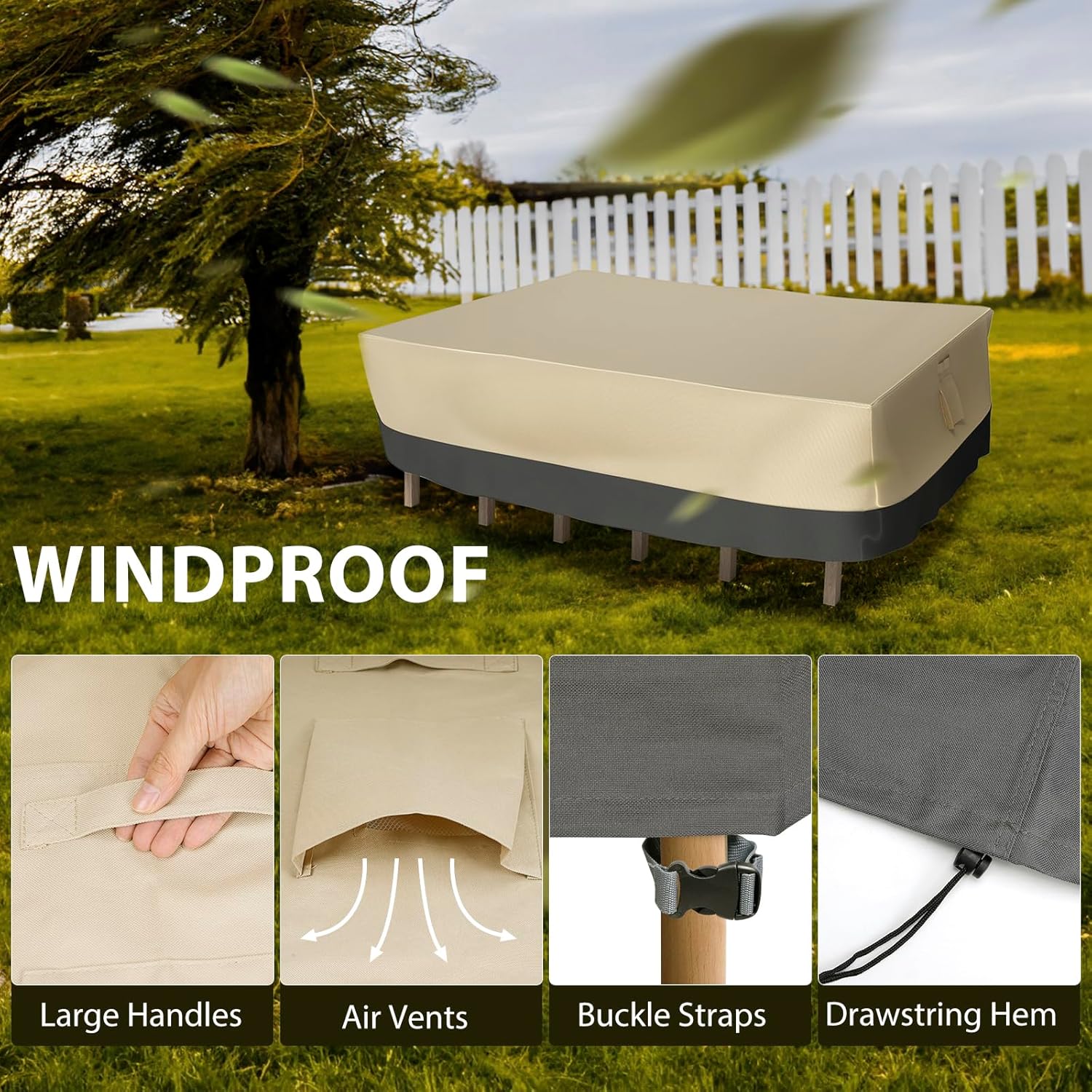 Heavy Duty Patio Furniture Cover – 110”x84”x28” Large Waterproof Outdoor Dining Table & Sofa Set Cover with UV Protection and Air Vents