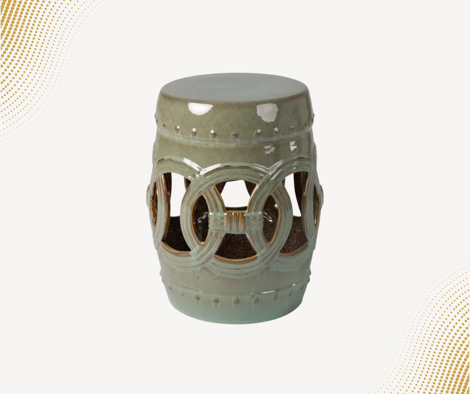Olive Jade Green Ceramic Garden Stool – Patio Accent Table
