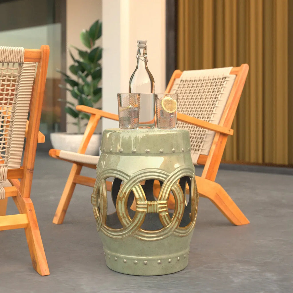 Olive Jade Green Ceramic Garden Stool – Patio Accent Table