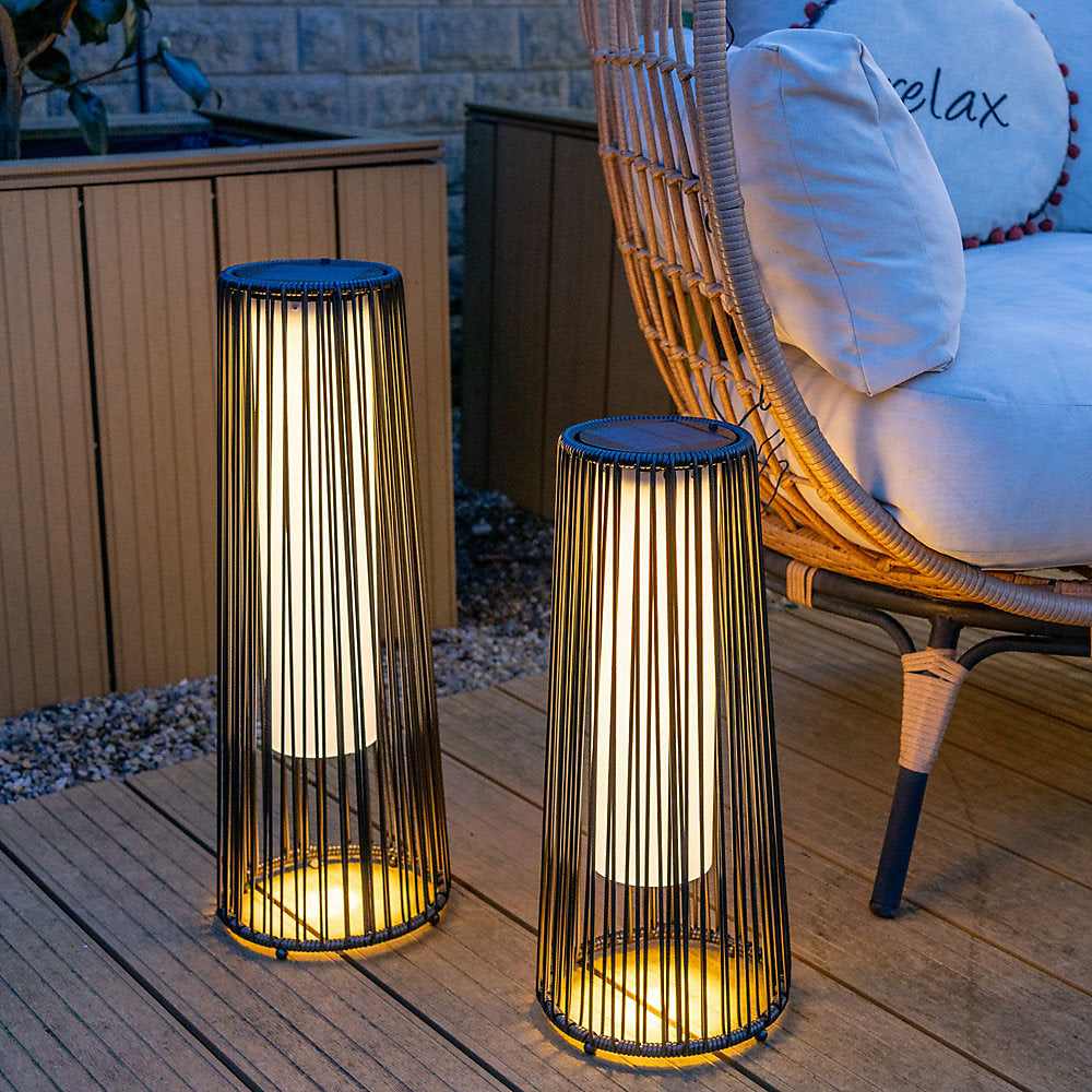 Black rattan garden floor lamp