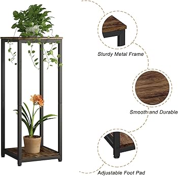 2-Tier Slate Top Plant Stand – 39.5” Tall Metal Flower Shelf