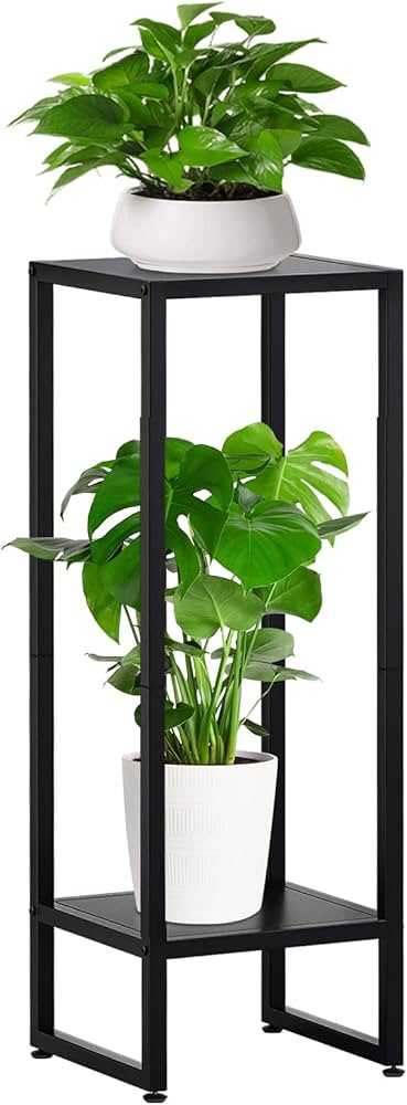 2-Tier Slate Top Plant Stand – 39.5” Tall Metal Flower Shelf