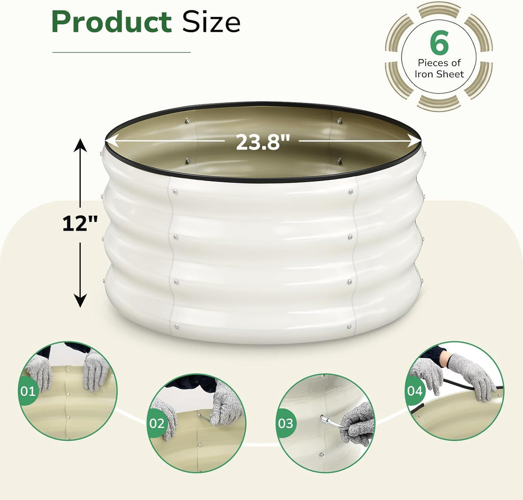 hite Galvanized Round Raised Garden Bed – 2x2x1 ft Rust-Proof Metal Planter