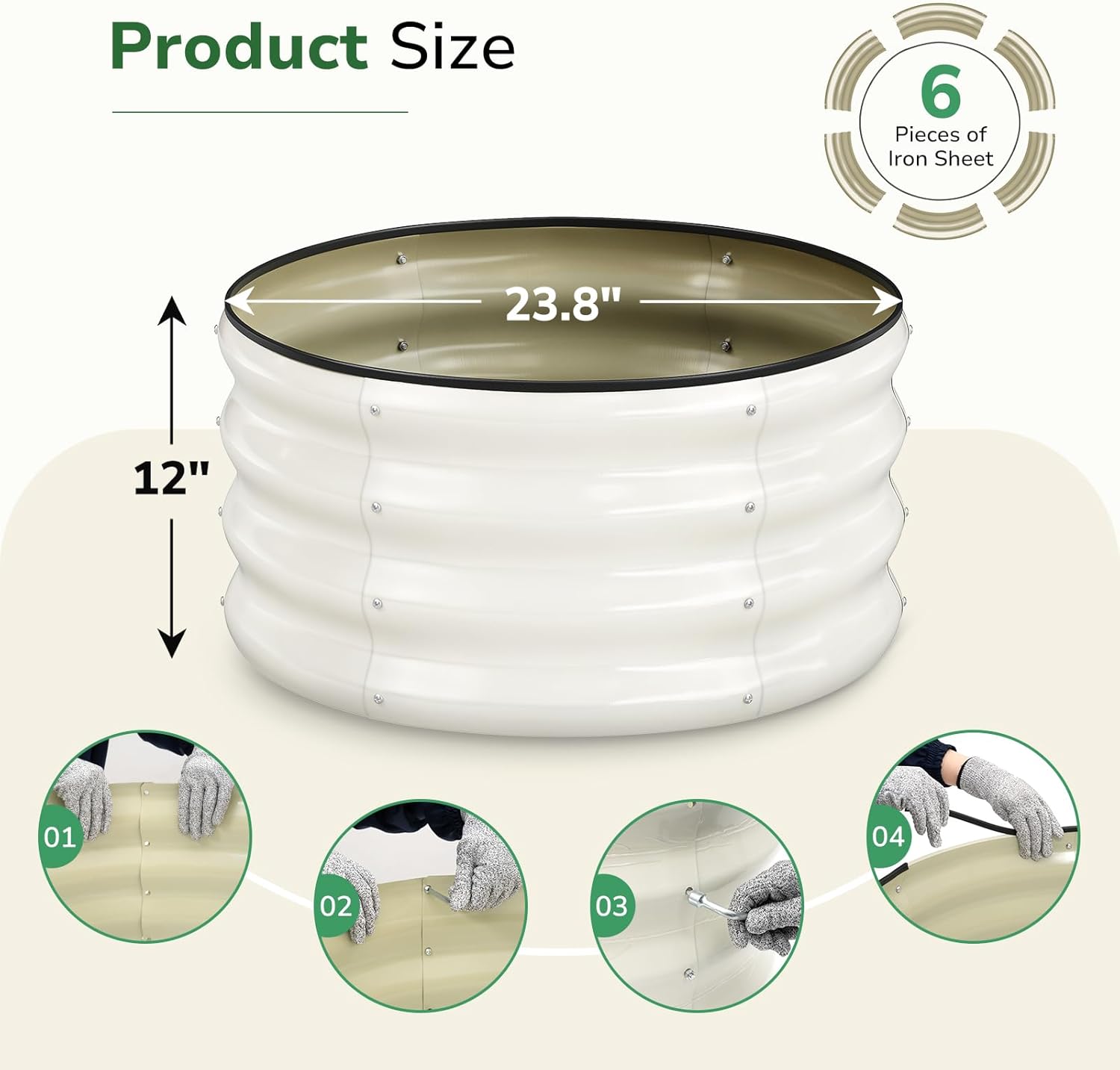 hite Galvanized Round Raised Garden Bed – 2x2x1 ft Rust-Proof Metal Planter