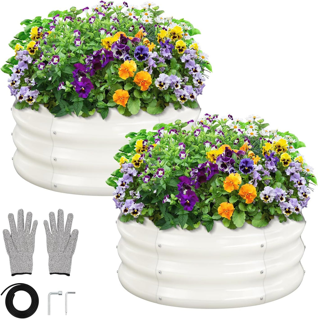 hite Galvanized Round Raised Garden Bed – 2x2x1 ft Rust-Proof Metal Planter