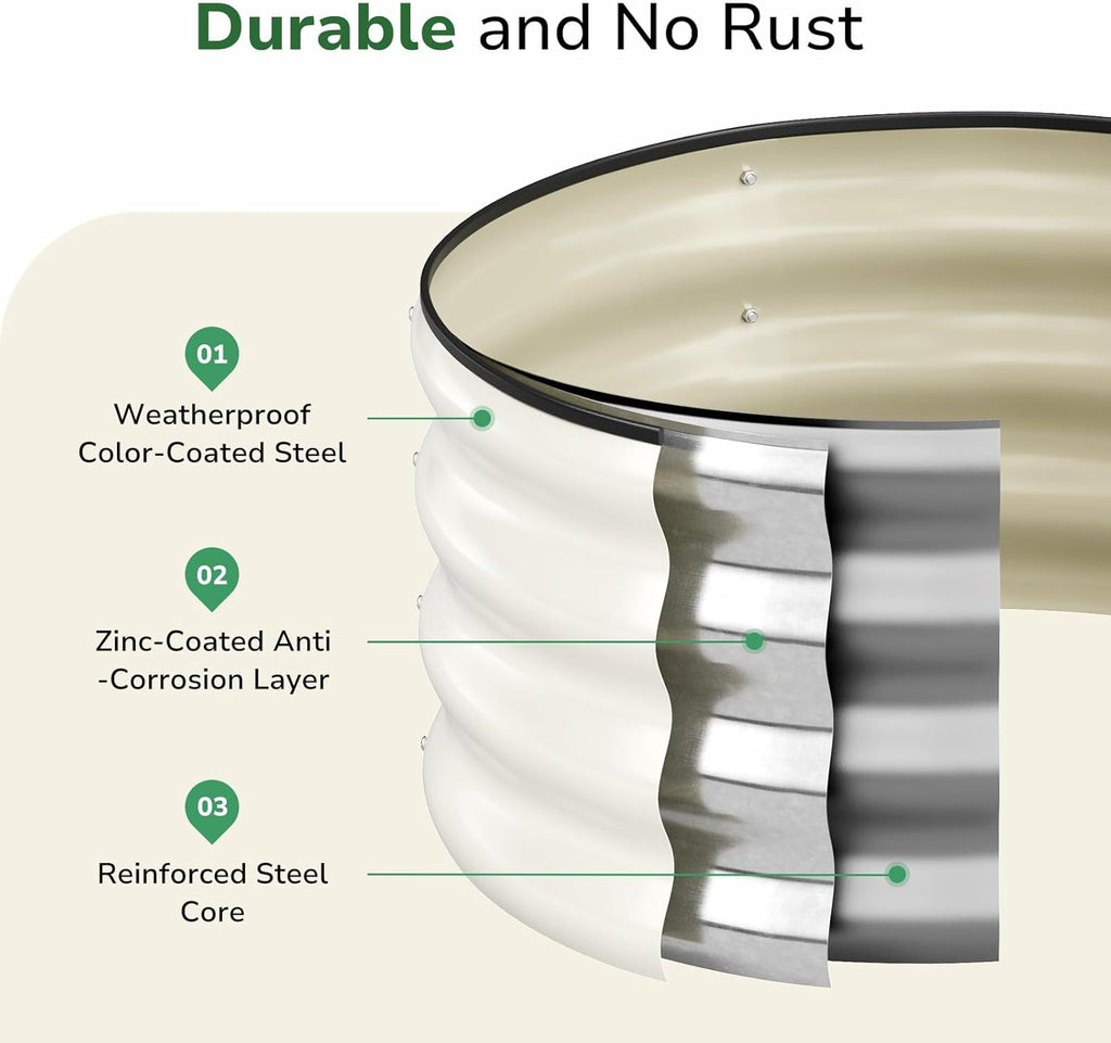 hite Galvanized Round Raised Garden Bed – 2x2x1 ft Rust-Proof Metal Planter