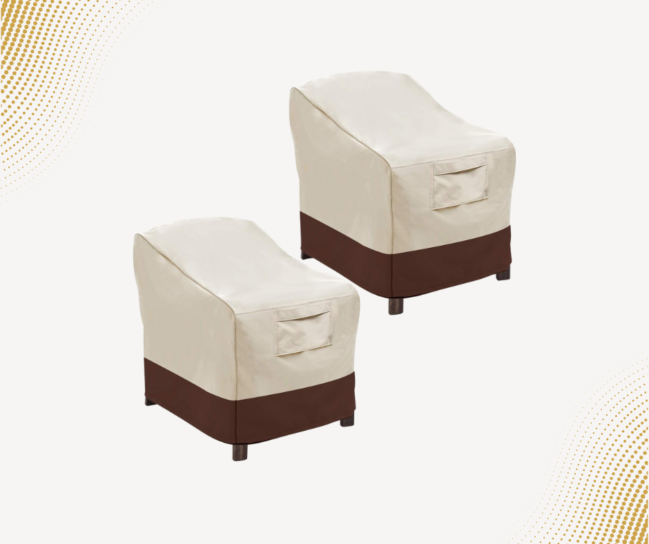 Valige 2-Pack Heavy Duty Patio Chair Covers – Large Waterproof Outdoor Lounge Seat Covers with UV Protection & Adjustable Straps (Beige & Brown)