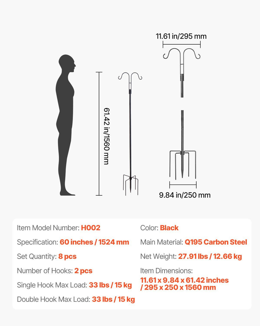 Double Shepherd’s Hook – Heavy Duty 60" Bird Feeder Pole (8 - Pack) - Outdoor Home UpgradesFunctional Outdoor Problem - Solvers