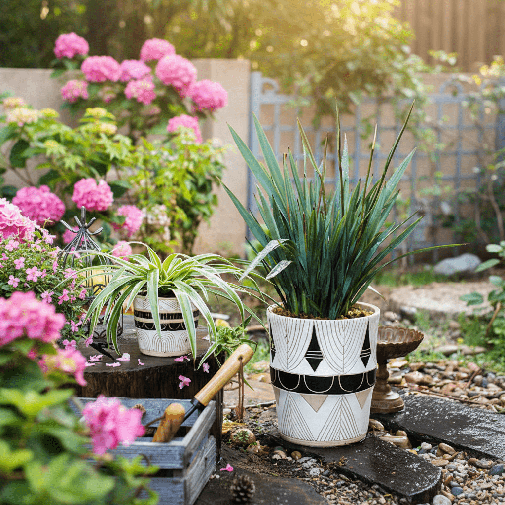 Egyptian Motif Tall Cement Planter - Outdoor Home Upgrades
