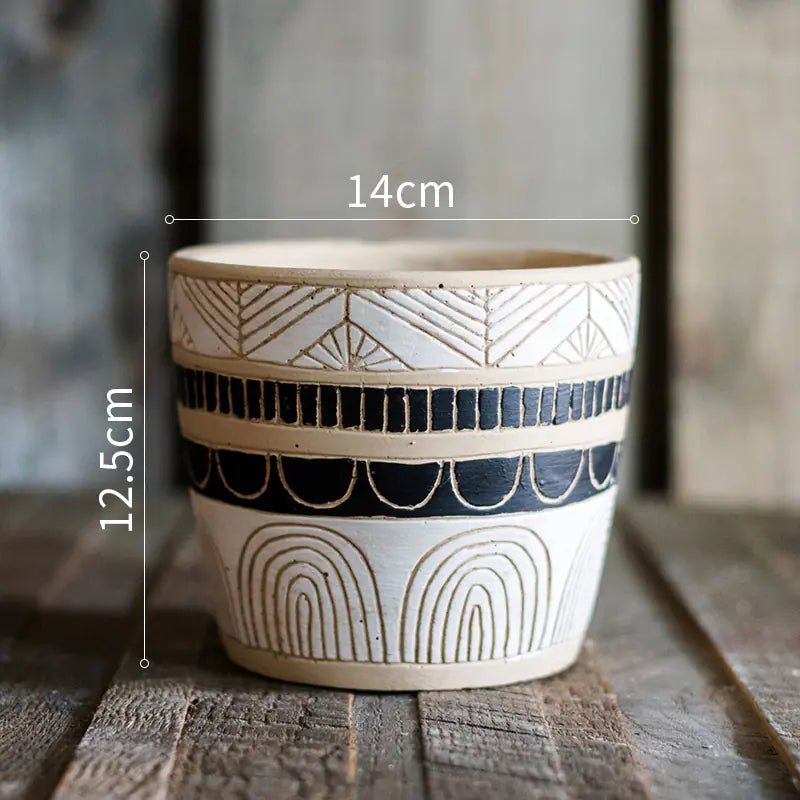 Egyptian Motif Tall Cement Planter - Outdoor Home Upgrades