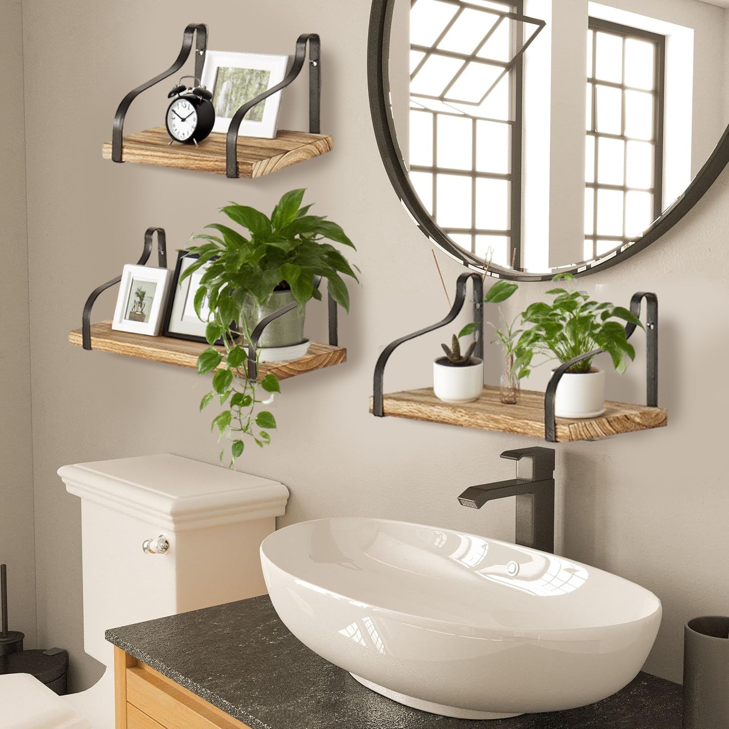 Artisan Industrial Floating Shelf Set (3 Pack) - Wood & Iron - Outdoor Home UpgradesFunctional Outdoor Problem-Solvers