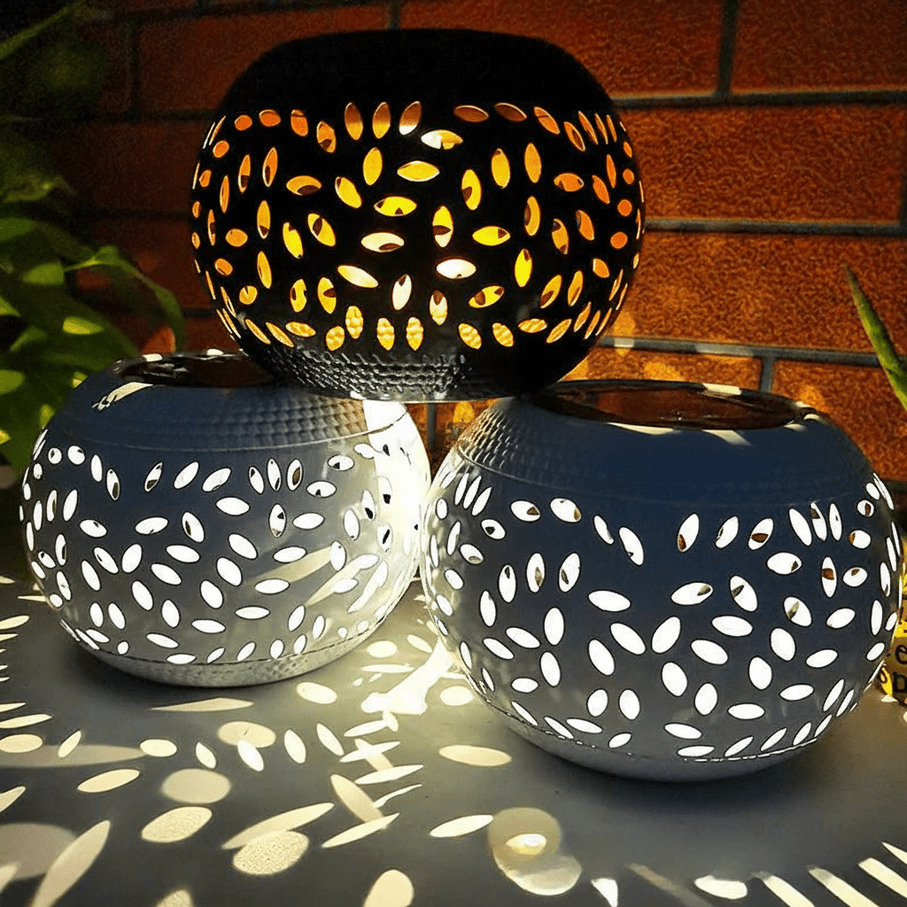 Solar Iron Art Hollow Lantern – Decorative Garden Clay Pot Light - Outdoor Home Upgrades